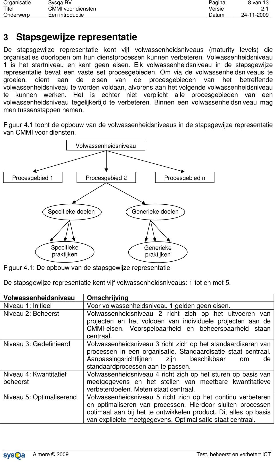 Om via de volwassenheidsniveaus te groeien, dient aan de eisen van de procesgebieden van het betreffende volwassenheidsniveau te worden voldaan, alvorens aan het volgende volwassenheidsniveau te