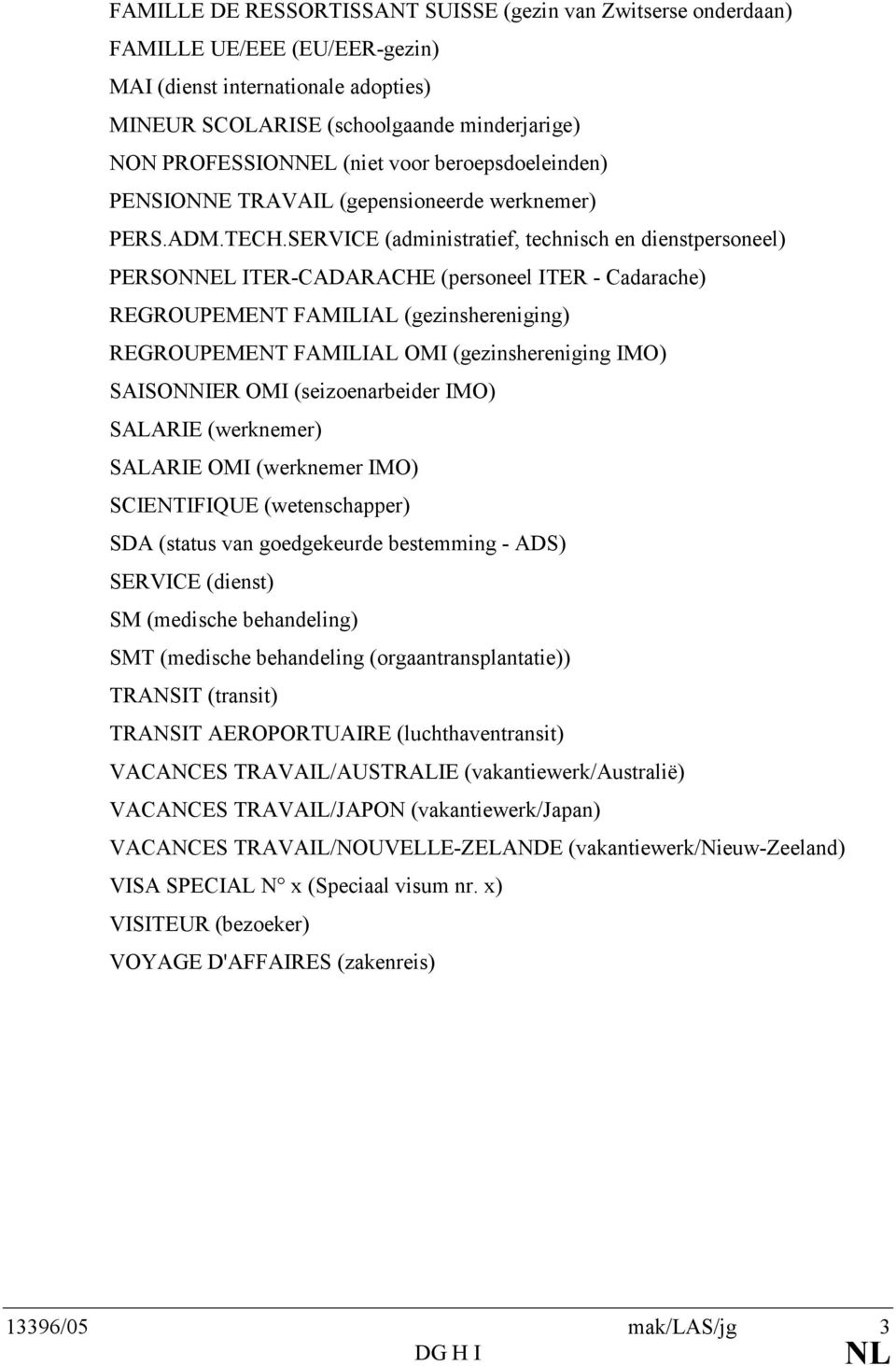 SERVICE (administratief, technisch en dienstpersoneel) PERSONNEL ITER-CADARACHE (personeel ITER - Cadarache) REGROUPEMENT FAMILIAL (gezinshereniging) REGROUPEMENT FAMILIAL OMI (gezinshereniging IMO)