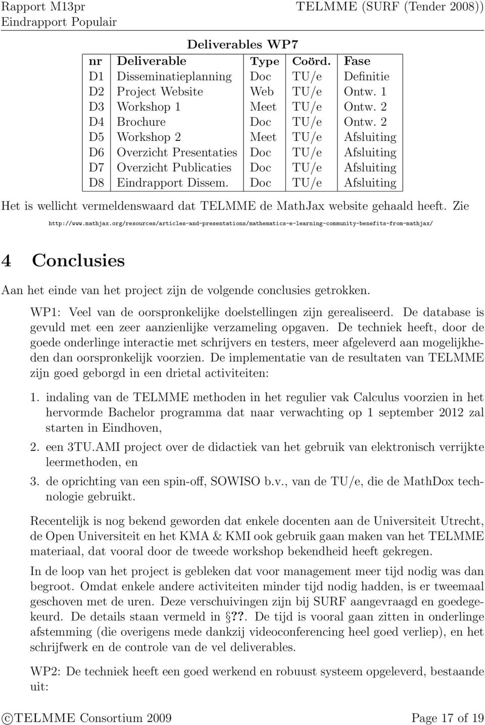 Doc TU/e Afsluiting Het is wellicht vermeldenswaard dat TELMME de MathJax website gehaald heeft. Zie http://www.mathjax.