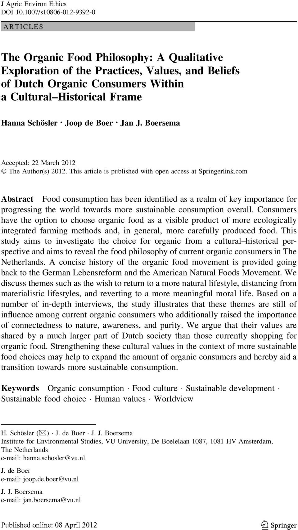 Schösler Joop de Boer Jan J. Boersema Accepted: 22 March 2012 Ó The Author(s) 2012. This article is published with open access at Springerlink.