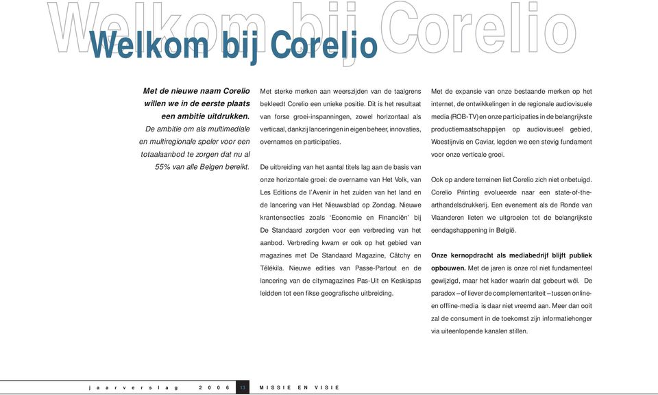Met sterke merken aan weerszijden van de taalgrens bekleedt Corelio een unieke positie.