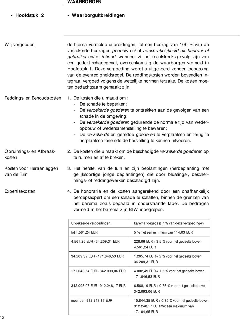 schadegeval, overeenkomstig de waarborgen vermeld in Hoofdstuk 1. Deze vergoeding wordt u uitgekeerd zonder toepassing van de evenredigheidsregel.