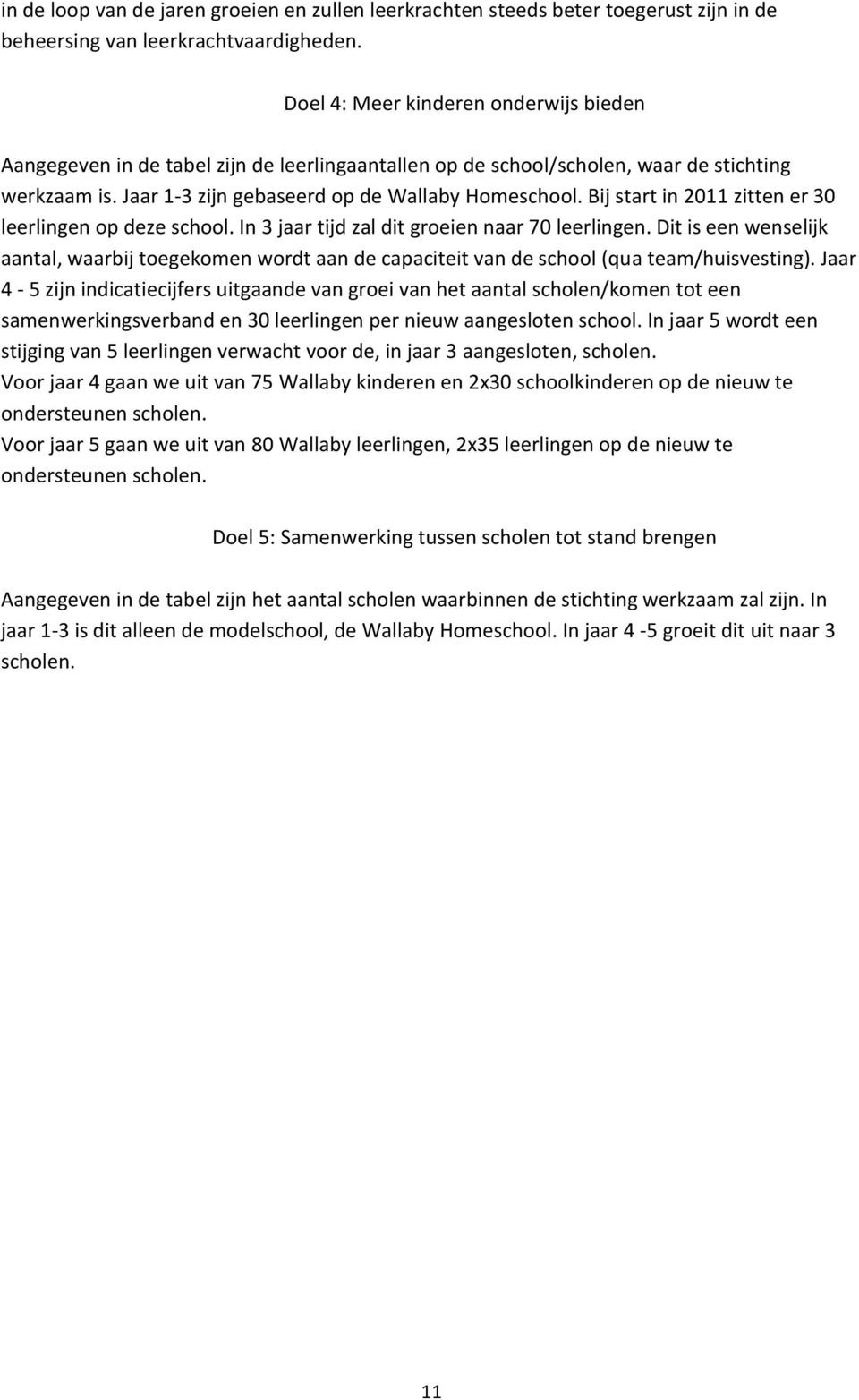 Bij start in 2011 zitten er 30 leerlingen op deze school. In 3 jaar tijd zal dit groeien naar 70 leerlingen.