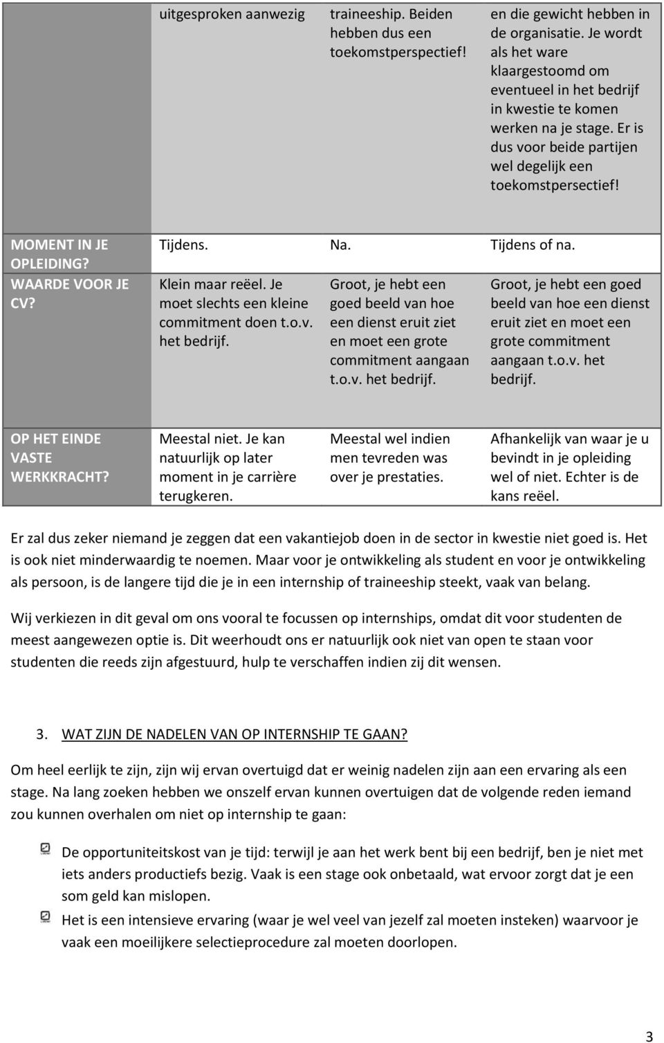 WAARDE VOOR JE CV? Tijdens. Na. Tijdens of na. Klein maar reëel. Je moet slechts een kleine commitment doen t.o.v. het bedrijf.