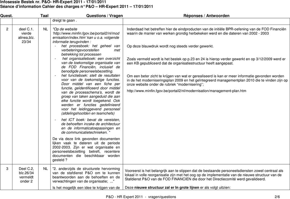 inea,blz. 23/34 "Op de website http://www.minfin.fgov.be/portail2/nl/mod ernisation/index.htm kan u o.a. volgende informatie terugvinden : - het procesboek: het geheel van verbeteringsvoorstellen met