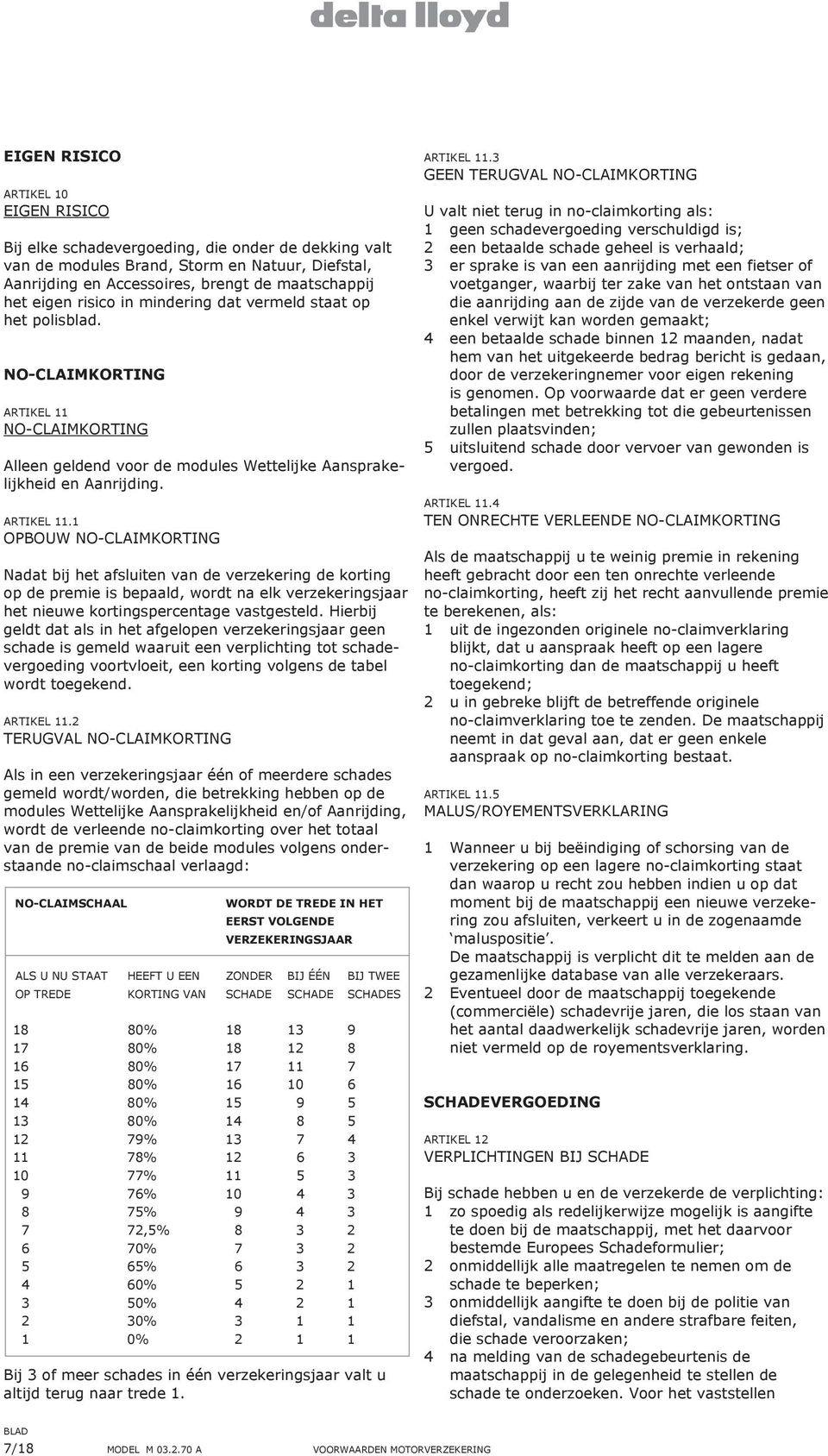 NO-CLAIMKORTING Alleen geldend voor de modules Wettelijke Aansprakelijkheid en Aanrijding. ARTIKEL 11.