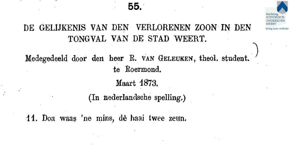 VAN GELEUKEN, theol. student. ") te Roermond. Maart 1873.