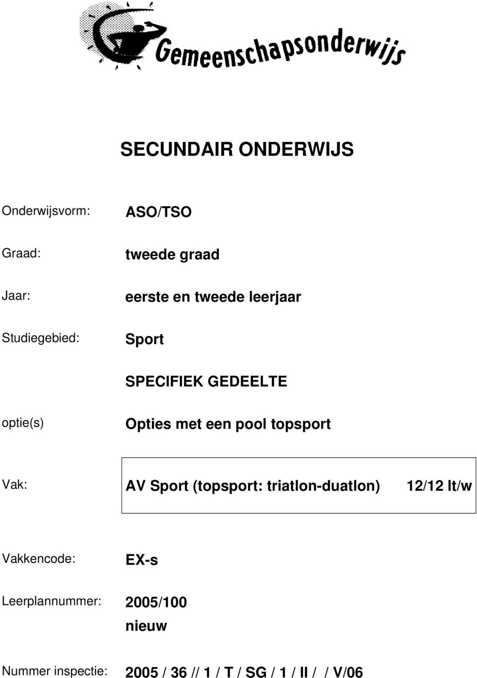 topsport Vak: AV Sport (topsport: triatlon-duatlon) 12/12 lt/w Vakkencode: EX-s