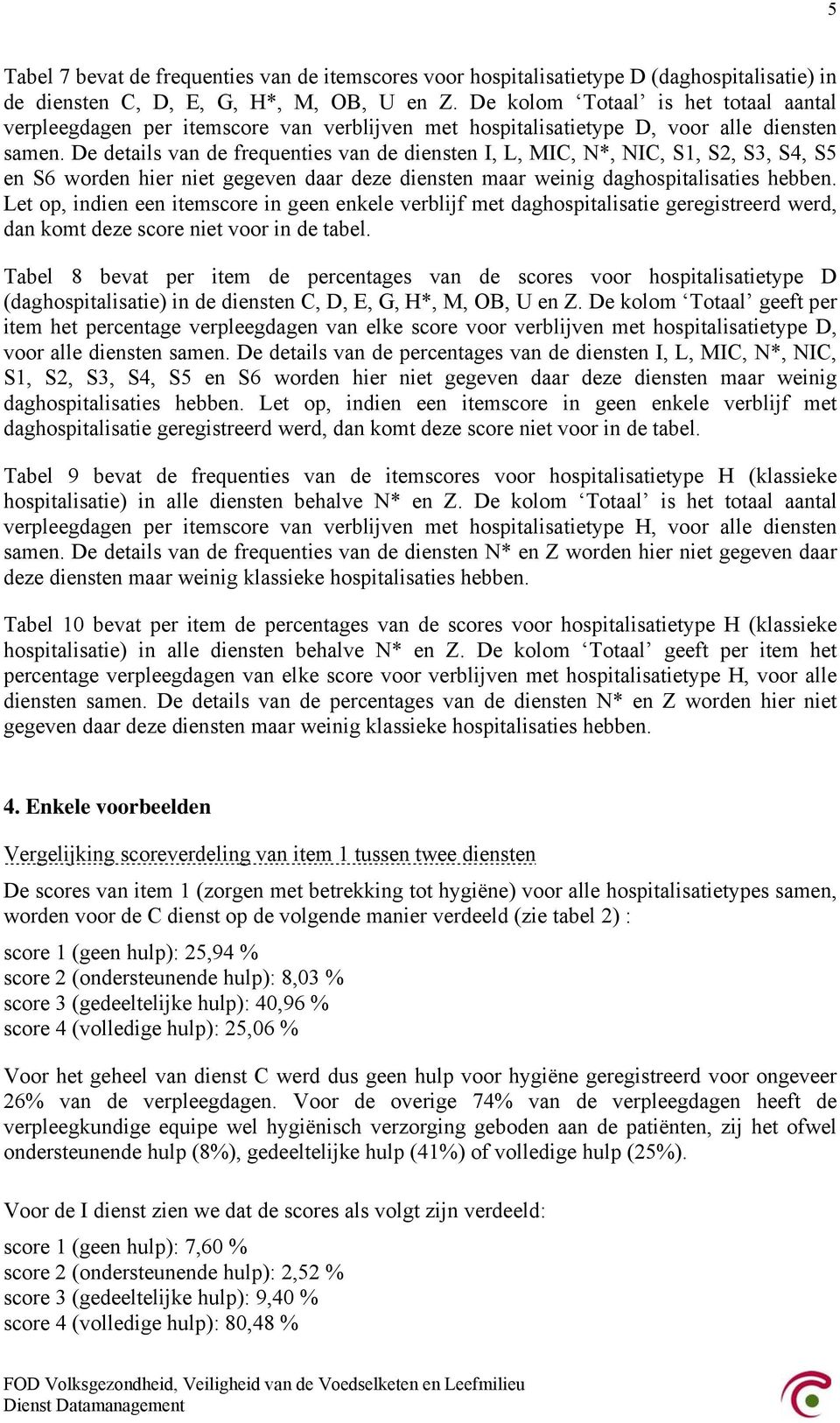 De details van de frequenties van de diensten I, L, MIC, N*, NIC, S1, S2, S3, S4, S5 en S6 worden hier niet gegeven daar deze diensten maar weinig daghospitalisaties hebben.