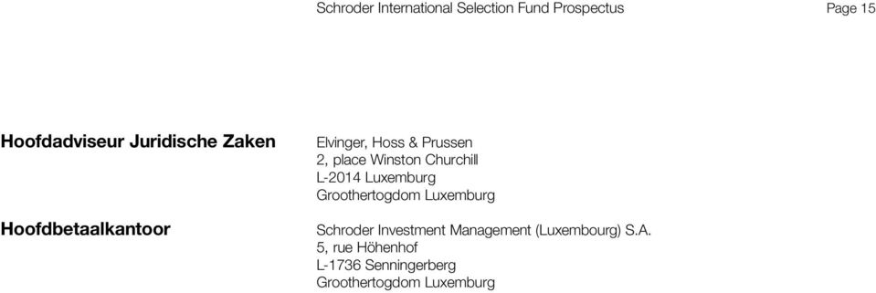 Churchill L-2014 Luxemburg Groothertogdom Luxemburg Schroder Investment