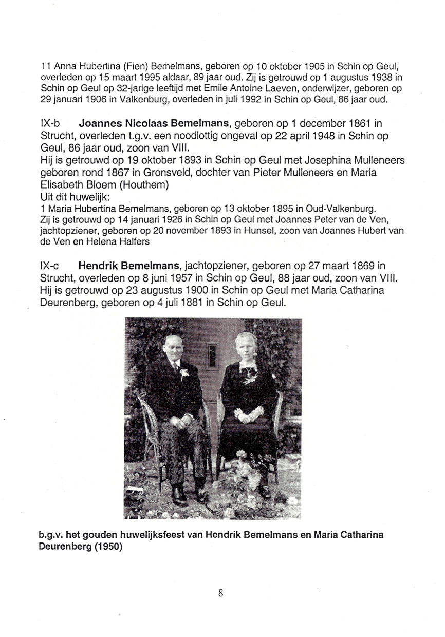 11 Anna Hubertina (Fien) Bemelmans, geboren op 10 oktober 1905 in Schin op Geul, overleden op 15 maart 1995 aldaar, 89 jaar oud.