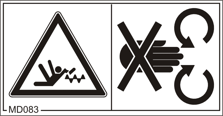 Algemene veiligheidsinstructies Bestelnummer en toelichting Waarschuwingssticker MD 078 Gevaar voor bekneld raken van vingers of hand door bewegende, toegankelijke onderdelen in de machine!