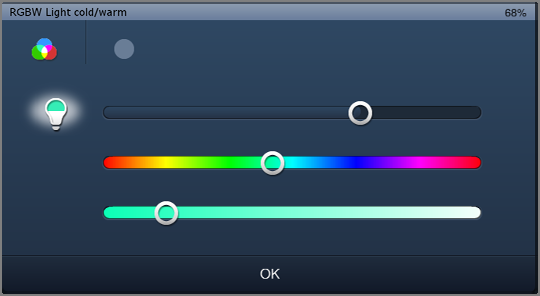 RGB-bediening Met RGB-bedieningselementen kunnen voor geschikte lampen (leds, Philips Hue etc.) bepaalde instellingen worden aangepast.
