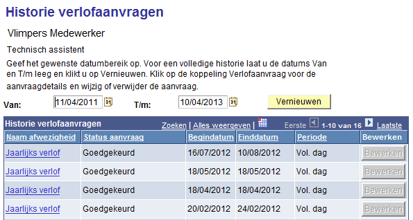 Selecteer in het keuzeveld Reden de reden waarom je zorgverlof aanvraagt. Vul het Afwezigheidspercentage in Klik op indienen 5.