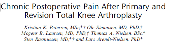 Doel: ervaring leert dat osteoarthritis (OA) patient die een revisie van de Totale knieprothese (TKP) ondergaan meer chronische pijn ervaren dan patiënten die een primaire TKP operatie kregen
