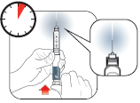 2 Ontluchten van KwikPen Let op: Als u niet voor elke injectie de pen ontlucht tot er een stroompje verschijnt, kunt u te veel of te weinig insuline krijgen. A. B. D.
