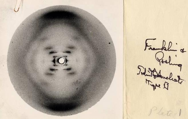 X-straal diffractie patroon van B-DNA (foto 51B) Document afkomstig uit de Pauling archieven Natrium
