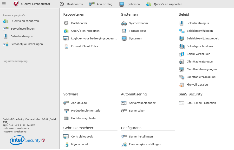 3 De McAfee epo Cloud-console Navigeren in de interface Het navigatievenster aanpassen Pas het navigatievenster aan voor snelle toegang tot de functies die u het vaakst gebruikt.