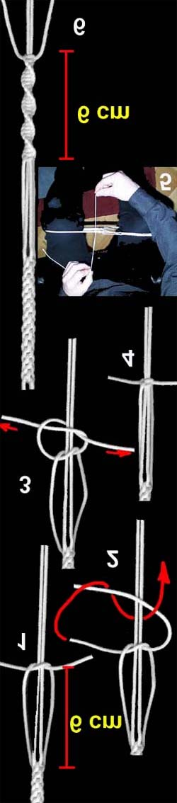 12/22 De spiraalplatting Sla na de ronde kroonplatting weer 6 cm over (figuur 1). Kies twee draden en trek die strak, de binnendraden.