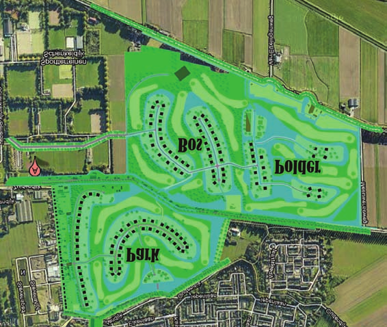 Het plan In het worden in een gebied van bijna 100 hectaren drie verschillende landschappen gerealiseerd: het Park, het Bos en de Polder.