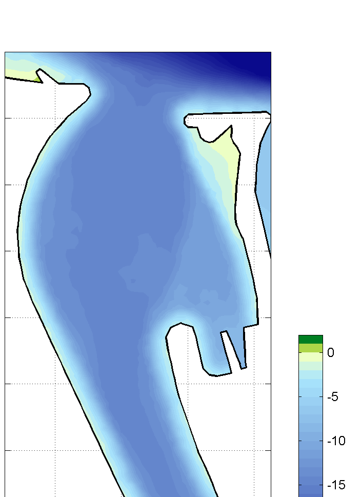 Voor vrijwel de gehele Westerschelde is de bodem van 2012 toegepast. Voor de Westbuitenhaven is de laatst beschikbare bodempeiling van november 2013 toegepast.