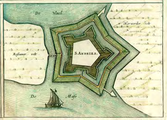 nieuw vijfhoekig Fort Sint Andries gebouwd als onderdeel van de Hollandse Waterlinie.