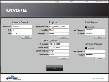 3. Webbesturing 3.2 Crestron e-control (vervolg) 3.2.2 Tools-venster 2 1 4 3 5 Configureert de instellingen tussen de projector en het Crestron bedieningssysteem.