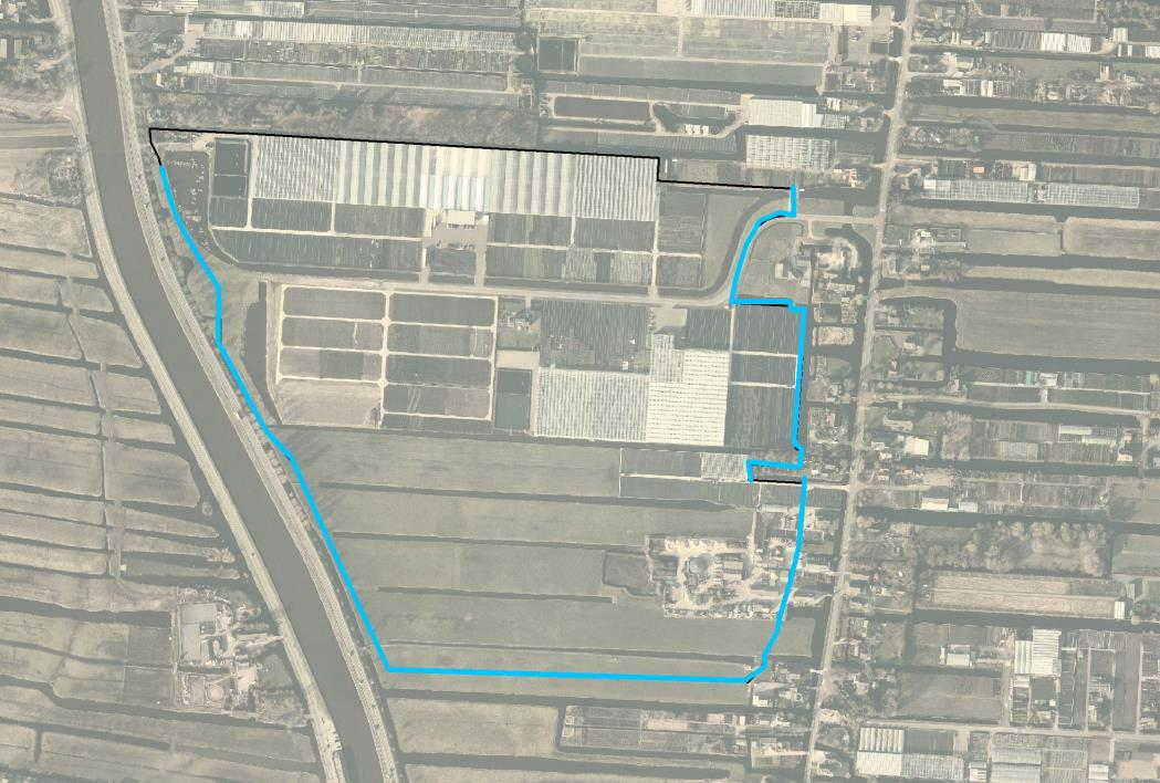 Figuur 4..14: Delen van de peilvakscheiding van Randenburg-Gouwedreef die lager liggen dan de berekende peilstijging (T50) in de Gouwepolder Bijlage 4..7.