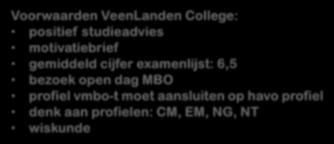 Havo Voorwaarden VeenLanden College: positief studieadvies motivatiebrief gemiddeld cijfer examenlijst: 6,5