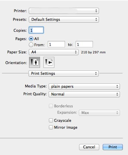 Afdrukken 5. Selecteer Printerinstellingen in het venstermenu. Als u Mac OS X v10.8.
