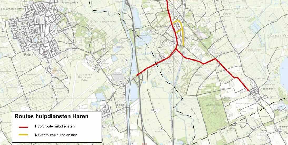 Huidige verkeerssituatie 2.3 Routes hulpdiensten Door de brandweer zijn de volgende aandachtspunten genoemd bij toekomstige ontwikkelingen in Haren.