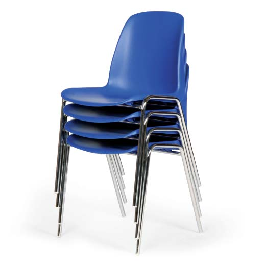 Stapelbare stoelen uit kunststof Kunststofstoel Zitting uit kunststof, blauw onderstel van staalbuis, verchroomd zithoogte: 470 zitbreedte: zitdiepte: hoogte totaal: 810 519-1012 46, Set met 4