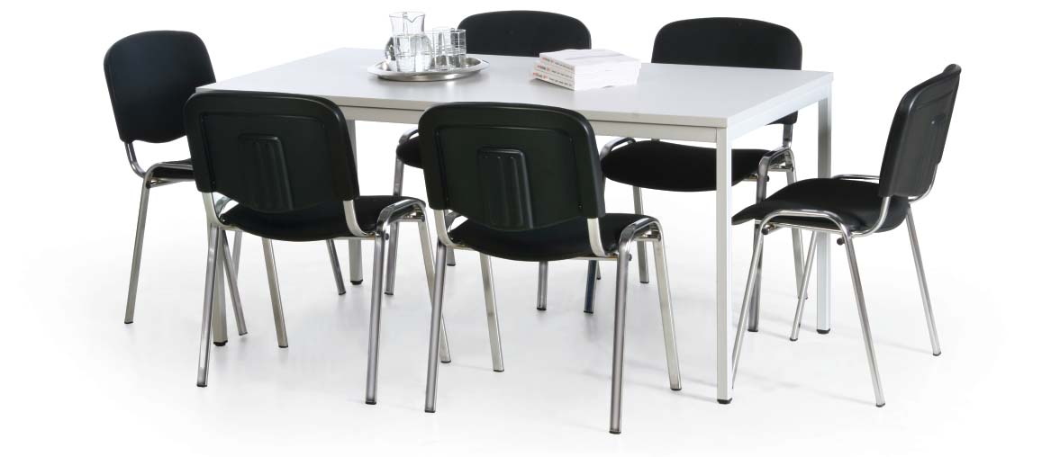Zitcombinaties tafel-stoel-combinatie 1 tafel, rond, ø 4 conferentiestoelen, stapelbaar stoelen met zwart gecoat ondergestel -1127 315, stoelen met verchroomd ondergestel -1128 349,