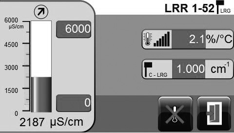 Inbedrijfname Geleidbaarheidsregelaar LRR 1-52: Meetbereik, correctiefactor en temperatuurcompensatie instellen Met een druk op de toets roept u de parameterpagina van de geleidbaarheidselektrode op.