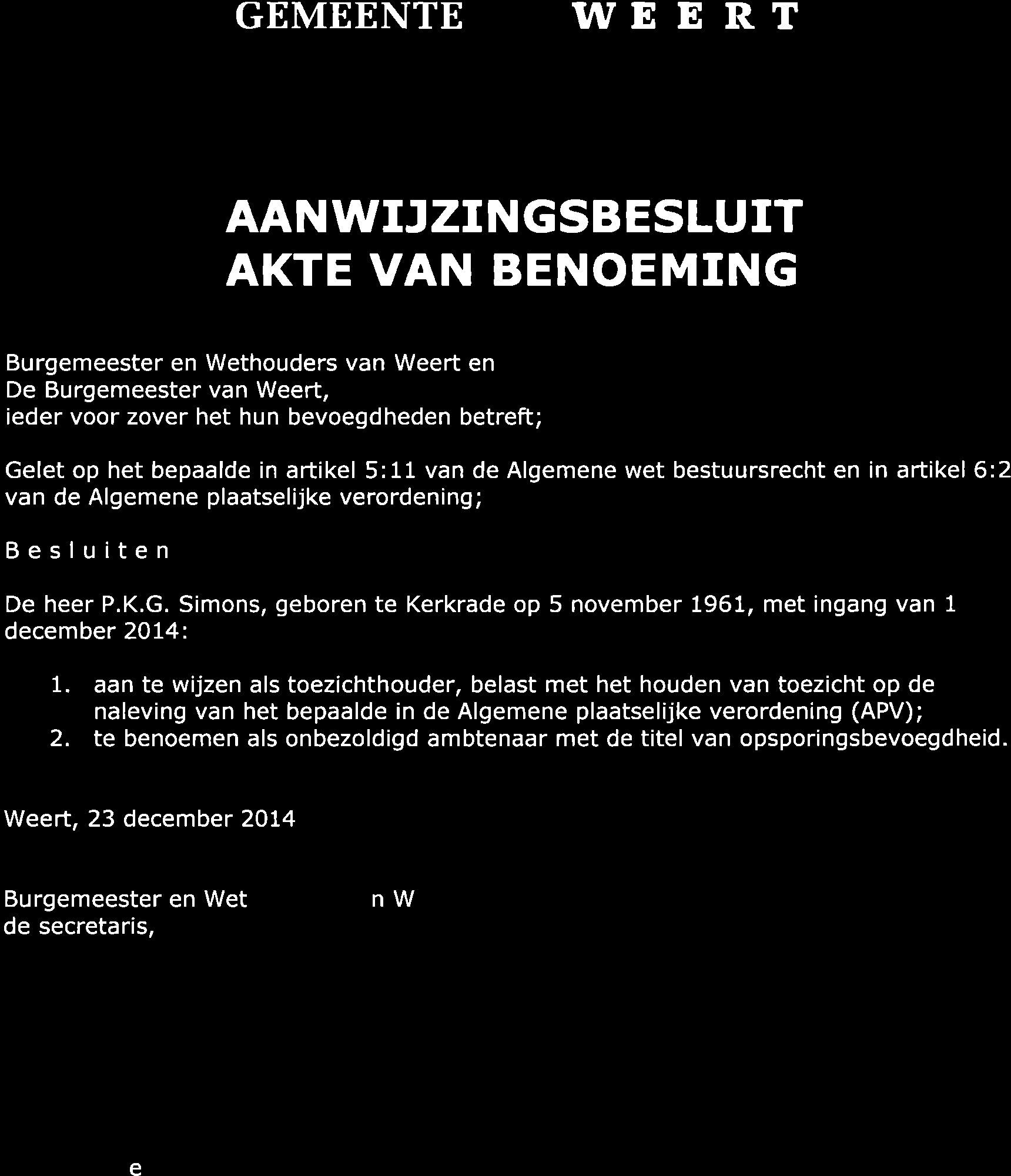 GEMEENTE vveert AANWI.