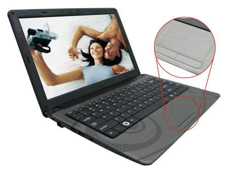 Het touchpad Het touchpad is een rechthoekig elektronisch paneel net onder uw toetsenblok. U kunt het statischgevoelige paneel van het touchpad gebruiken en hierover schuiven om de cursor te bewegen.