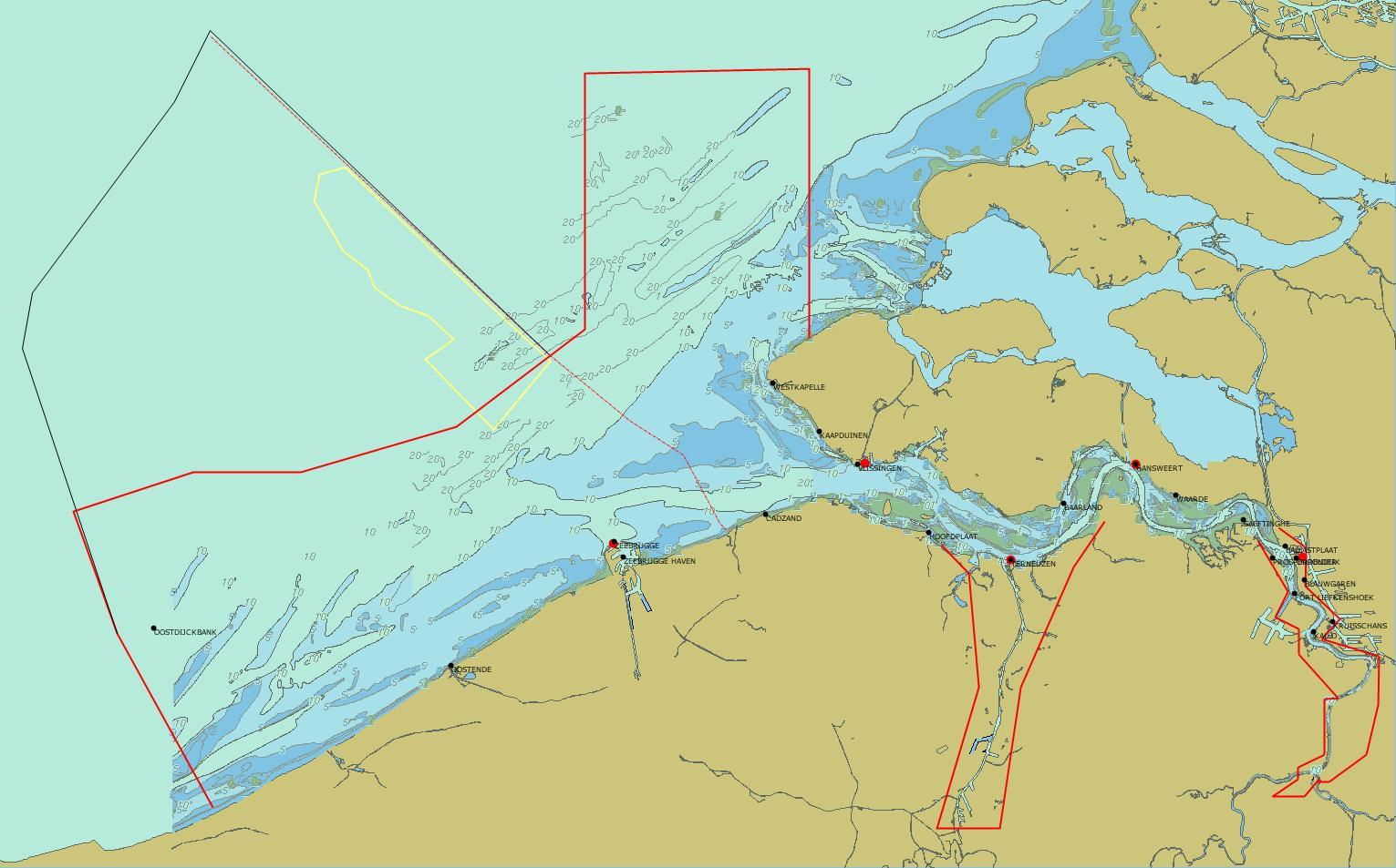 Op de bovenstaande kaart is bovendien het concessiegebied Borssele op het Nederlands Continentaal Plat (NCP) aangegeven in stippellijn, en gelegen net over de grens en aanpalend aan het bekende