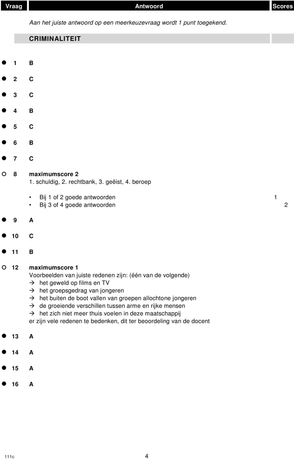 beroep 9 ij 1 of 2 goede antwoorden 1 ij 3 of 4 goede antwoorden 2 10 11 12 maximumscore 1 Voorbeelden van juiste redenen zijn: (één van de volgende) het