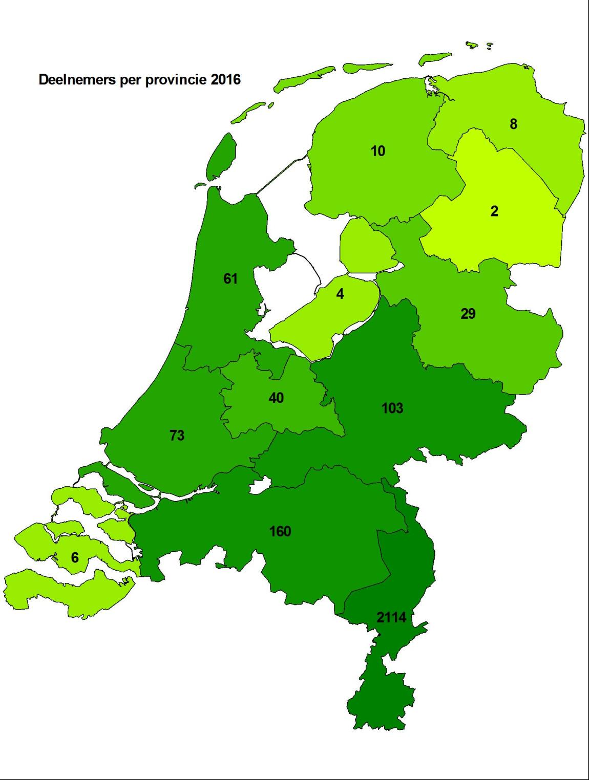 Herkomst lopers Het ligt uiteraard voor de hand dat er een relatie is tussen het aantal deelnemers en de afstand die gereisd moet worden om Sittard te bereiken.