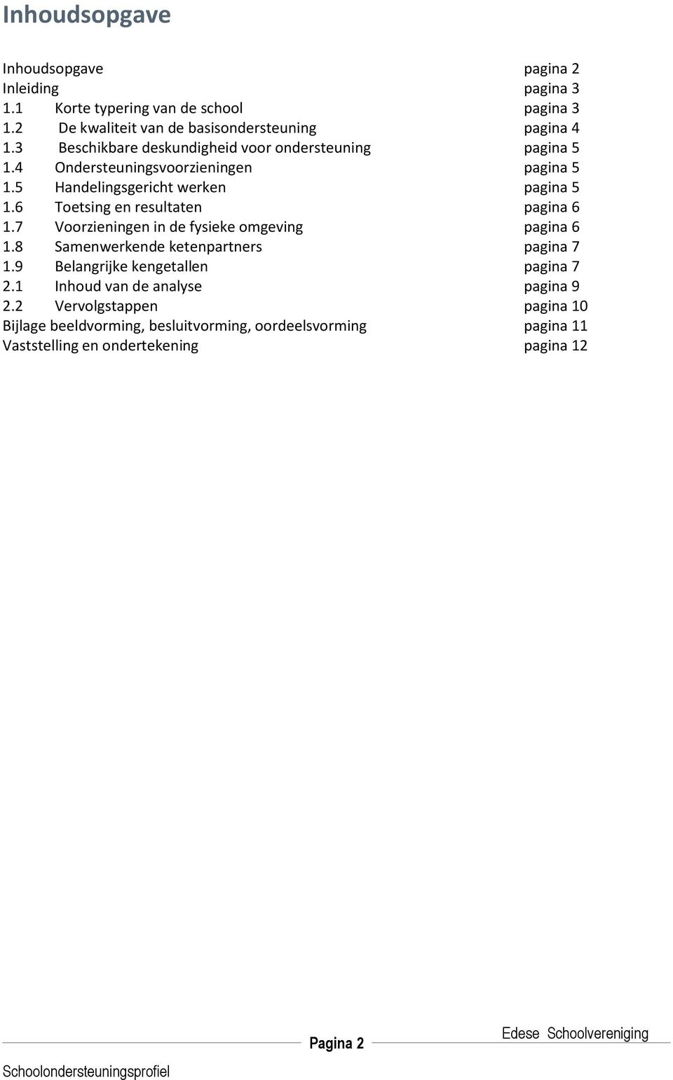 6 Toetsing en resultaten pagina 6 1.7 Voorzieningen in de fysieke omgeving pagina 6 1.8 Samenwerkende ketenpartners pagina 7 1.