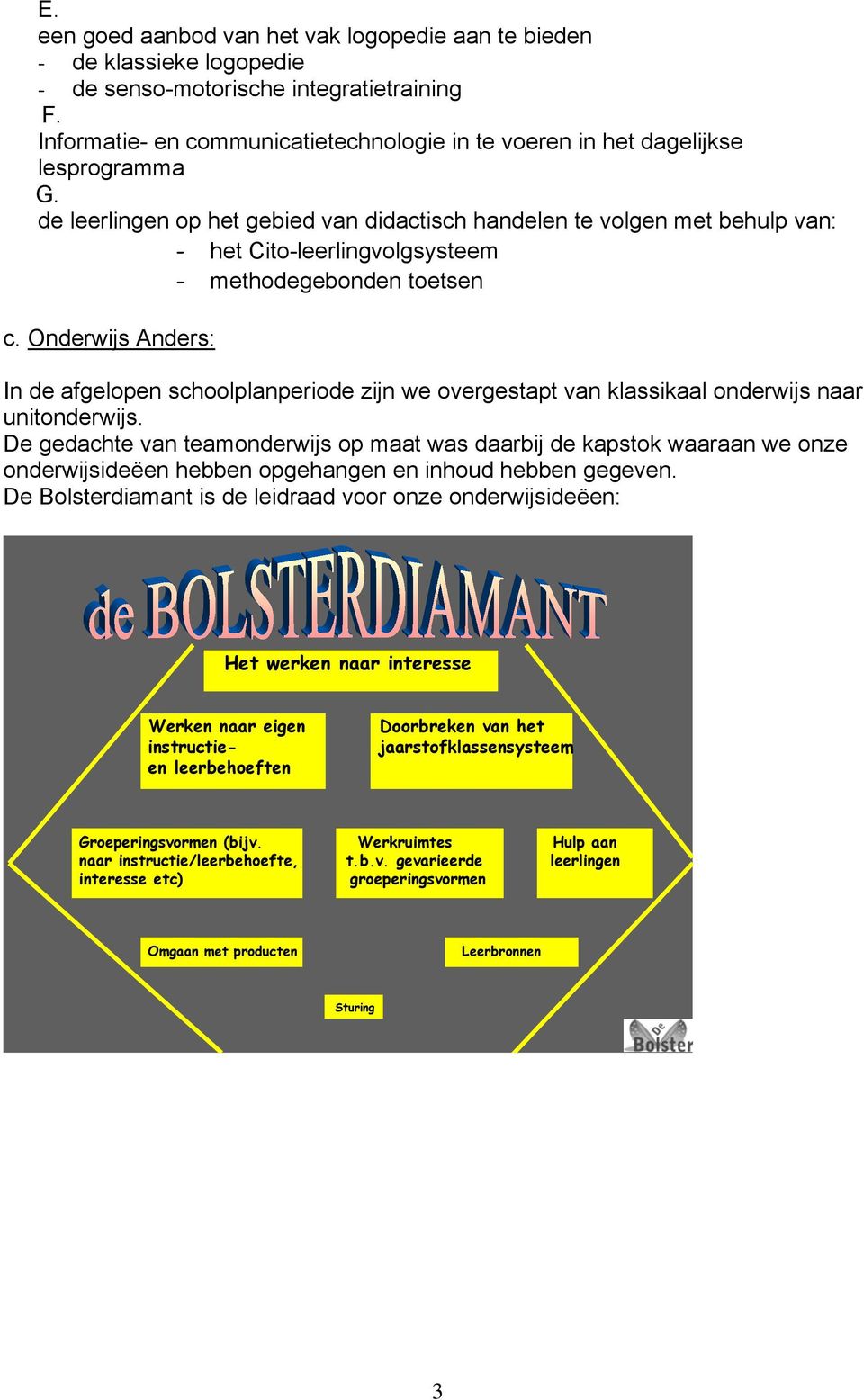 de leerlingen op het gebied van didactisch handelen te volgen met behulp van: - het Cito-leerlingvolgsysteem - methodegebonden toetsen c.