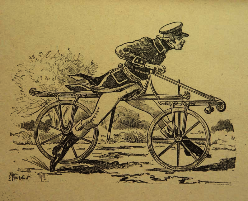 Loopfiets van baron Von Drais, eerste helft 19e eeuw (Universiteitsbibliotheek Gent) een tweede fietskoepel in België, de Ligue Nationale pour l Amélioration des Routes, die zich uitdrukkelijk naar