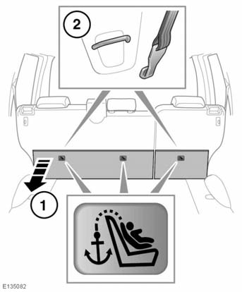 Beveiliging van de inzittenden VERANKERINGSPUNTEN VOOR RIEMPJES (alleen Australië) Uw voertuig is uitgerust met verankeringspunten aan de achterkant van de stoelframes op de tweede rij.