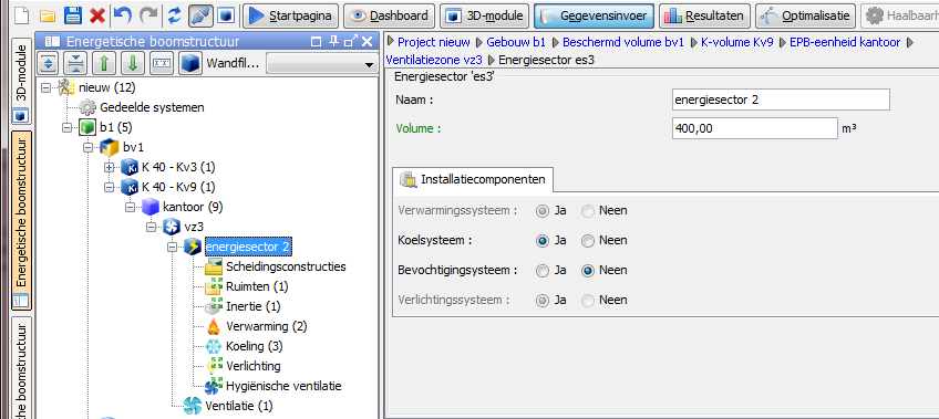 30 invoervenster Energiesector in het tabblad Installatiecomponenten het selectievakje Ja naast Koelsysteem, zie Figuur 14.