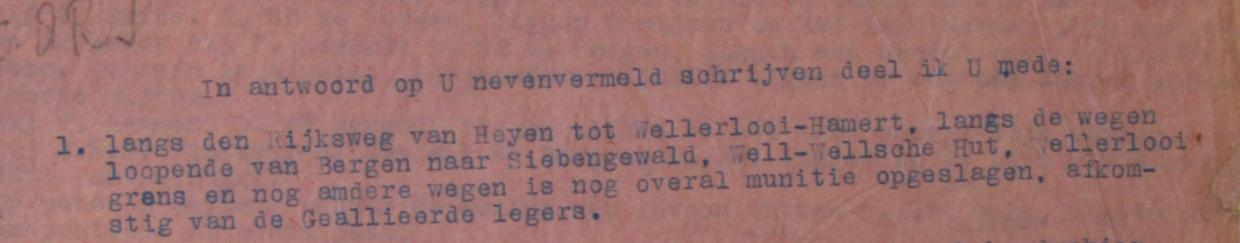 In de betreffende collectie bevindt zich het volgende document met betrekking tot Bergen: 254. 29-11-1944 E/217/44. Artillerieopstellingen bij Wellerlooi, Aaien en Bergen (Limburg).