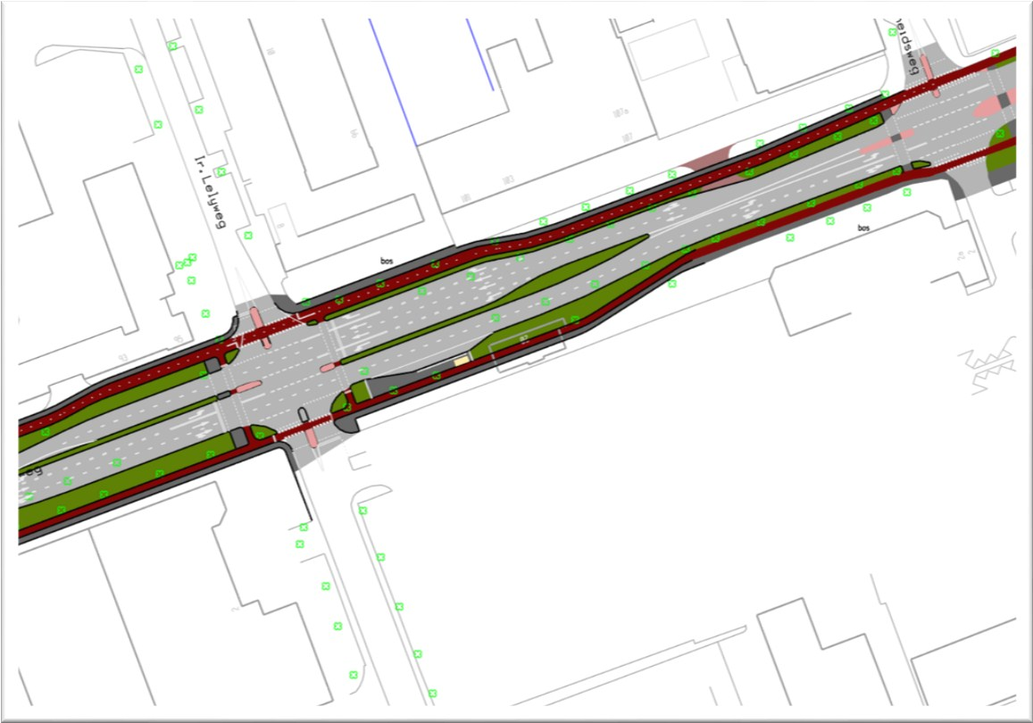 Huidige situatie kruispunt Oudeweg - Ingenieur Lelyweg/Jan van Krimpenweg