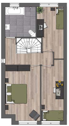 WELVLIET eerste verdieping kavel 52 en 54 optie accent WELVLIET zolder kavel 52 en 54 opties accent en raam in kopgevel 10740 mm 10740 mm Deze plattegronden geven de sfeer en mogelijkheden aan.