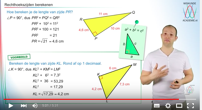 Richtlijn 1 In een rechthoekige driehoek wordt het verband tussen de lengte a en b van de twee