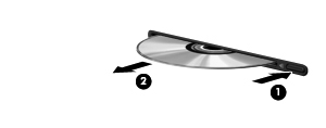 Als de lade niet normaal opengaat 1. Steek het uiteinde van een paperclip (1) in de ontgrendelingsopening in het voorpaneel van de schijfeenheid. 2.
