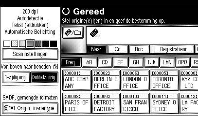 Scaninstellingen configureren/vastleggen C Druk op [OK]. De huidige instellingen worden getoond. E Wanneer de originelen in de automatische papierinvoer (ADF) zijn geplaatst, selecteert u [1-zijd.